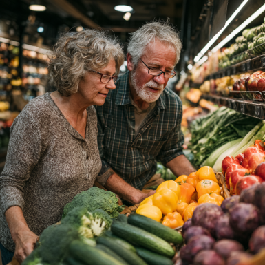 Літні люди готують здорову їжу разом