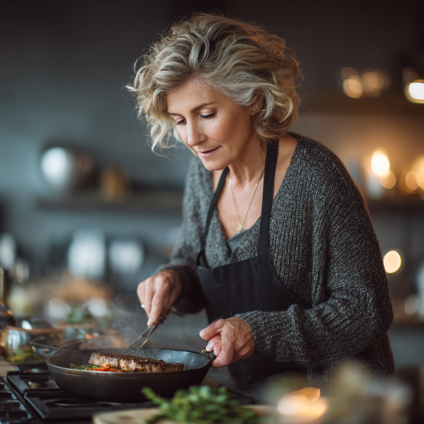 Щаслива літня пара за обіднім столом